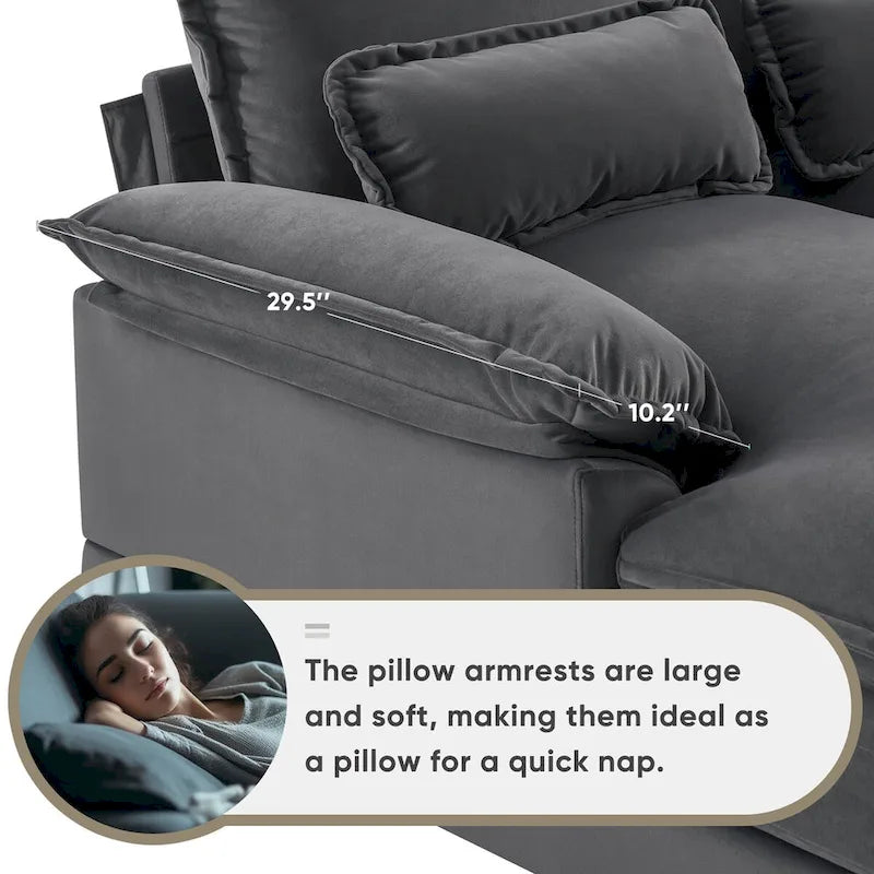 123*55U-shaped Sofa with Console, Cupholders and USB Ports, 6-seat Upholstered Symmetrical Sleeper Couch Set with Chaise