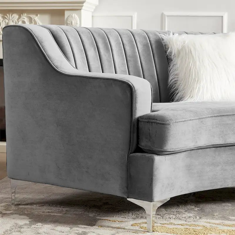Tufted Velvet Sofa Curved Couch with Pillows