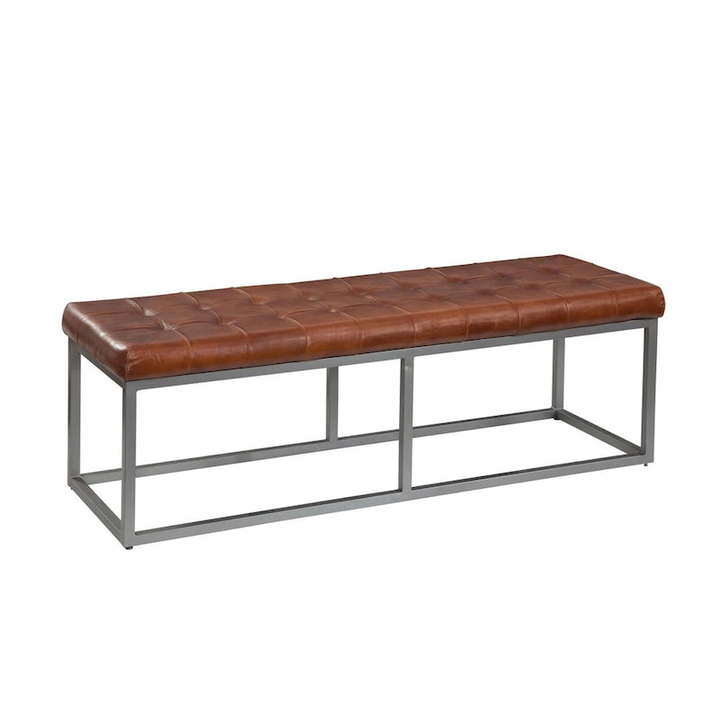 Quarterhorse Cinnamon Brown Genuine Leather and Metal Accent Bench