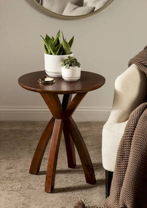 Natural Wood Round Side Table - Midcentury Modern Style