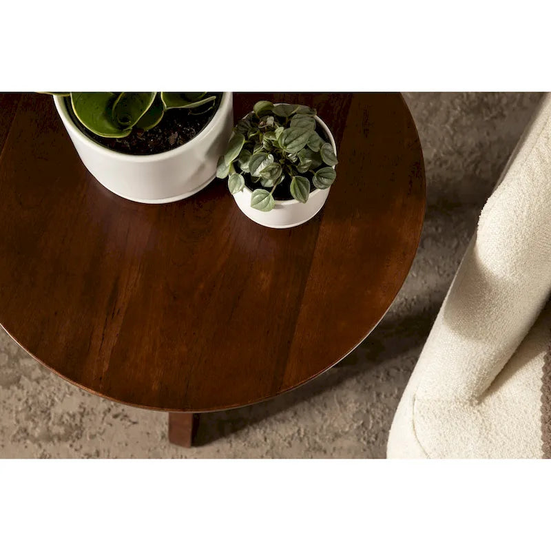 Natural Wood Round Side Table - Midcentury Modern Style