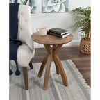Natural Wood Round Side Table - Midcentury Modern Style