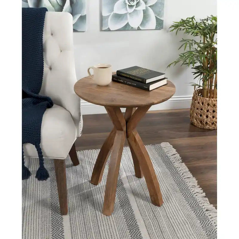 Natural Wood Round Side Table - Midcentury Modern Style
