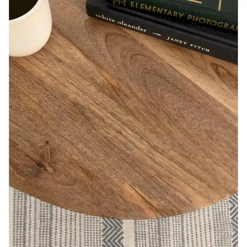 Natural Wood Round Side Table - Midcentury Modern Style