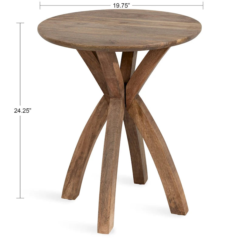 Natural Wood Round Side Table - Midcentury Modern Style