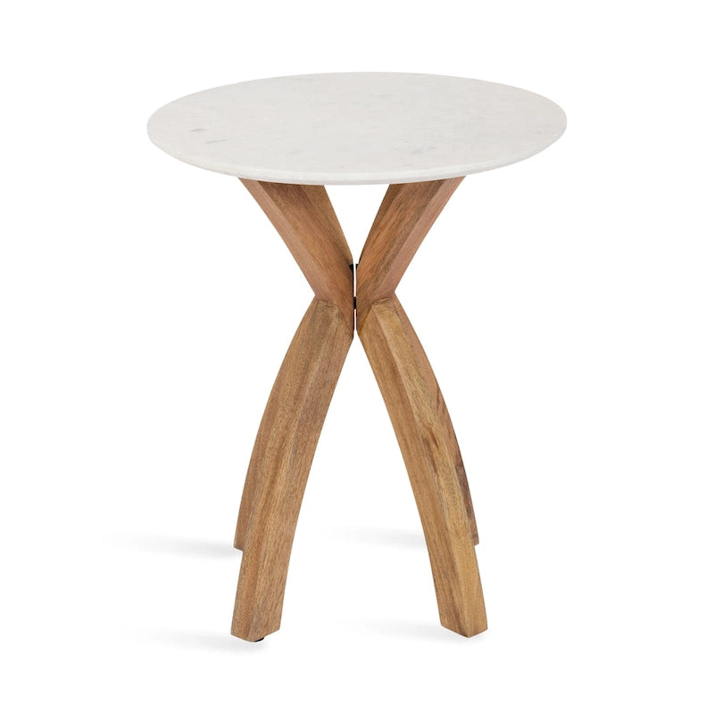 Natural Wood Round Side Table - Midcentury Modern Style