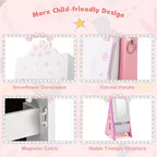 Costway Kids Vanity Set Princess Makeup Dressing Table & Chair Set with Jewelry Armoire White/Pink