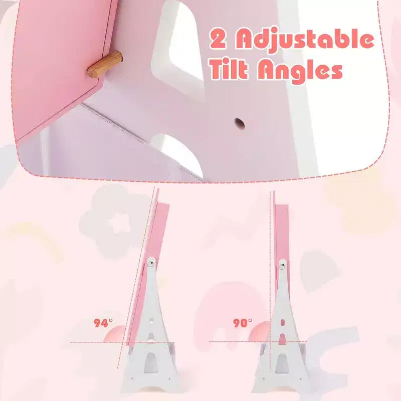 Costway Kids Vanity Set Princess Makeup Dressing Table & Chair Set with Jewelry Armoire White/Pink