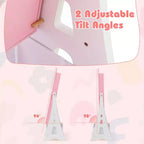 Costway Kids Vanity Set Princess Makeup Dressing Table & Chair Set with Jewelry Armoire White/Pink