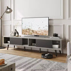 Bestier 70 inch Mid-Century Modern TV Stand for 65/70/75 TV, Low Entertainment Center TV Console Cabinet with Sliding Doors for Living Room