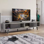 Bestier 70 inch Mid-Century Modern TV Stand for 65/70/75 TV, Low Entertainment Center TV Console Cabinet with Sliding Doors for Living Room
