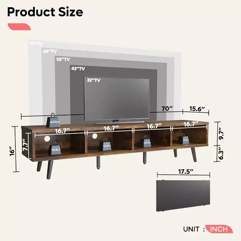 Bestier 70 inch Mid-Century Modern TV Stand for 65/70/75 TV, Low Entertainment Center TV Console Cabinet with Sliding Doors for Living Room