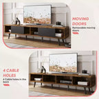 Bestier 70 inch Mid-Century Modern TV Stand for 65/70/75 TV, Low Entertainment Center TV Console Cabinet with Sliding Doors for Living Room