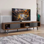 Bestier 70 inch Mid-Century Modern TV Stand for 65/70/75 TV, Low Entertainment Center TV Console Cabinet with Sliding Doors for Living Room