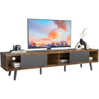 Bestier 70 inch Mid-Century Modern TV Stand for 65/70/75 TV, Low Entertainment Center TV Console Cabinet with Sliding Doors for Living Room