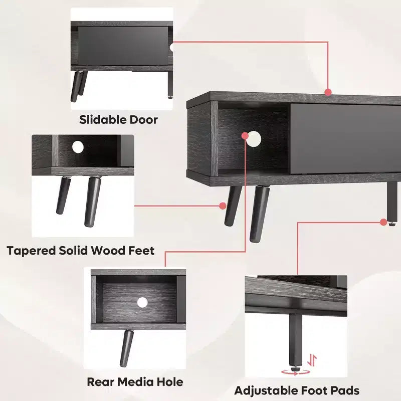 Bestier 70 inch Mid-Century Modern TV Stand for 65/70/75 TV, Low Entertainment Center TV Console Cabinet with Sliding Doors for Living Room
