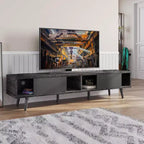 Bestier 70 inch Mid-Century Modern TV Stand for 65/70/75 TV, Low Entertainment Center TV Console Cabinet with Sliding Doors for Living Room