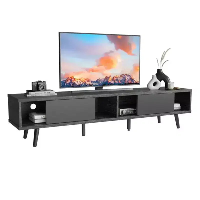 Bestier 70 inch Mid-Century Modern TV Stand for 65/70/75 TV, Low Entertainment Center TV Console Cabinet with Sliding Doors for Living Room