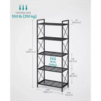 5-Tier Metal Storage Rack, Storage Shelves, Kitchen Shelf with Side Frames and Dense Mesh, 12.6 x 23.6 x 57.3 Inches, for Entryway, Kitchen