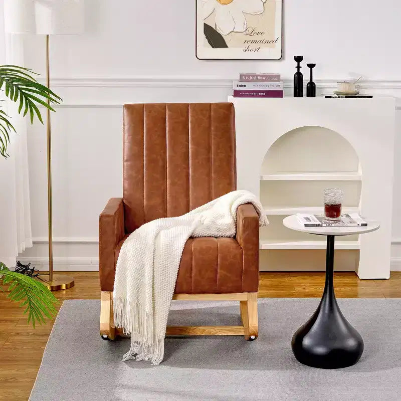 VECELO Modern Glider Rocker Chair with USB Port Armchair & Side Pocket, Faux Leather Upholstered Rocking Chair for Living Room Balcony