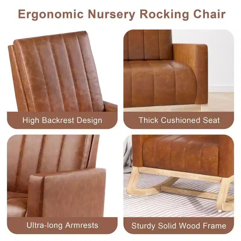 VECELO Modern Glider Rocker Chair with USB Port Armchair & Side Pocket, Faux Leather Upholstered Rocking Chair for Living Room Balcony