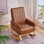 VECELO Modern Glider Rocker Chair with USB Port Armchair & Side Pocket, Faux Leather Upholstered Rocking Chair for Living Room Balcony