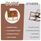 VECELO Modern Glider Rocker Chair with USB Port Armchair & Side Pocket, Faux Leather Upholstered Rocking Chair for Living Room Balcony