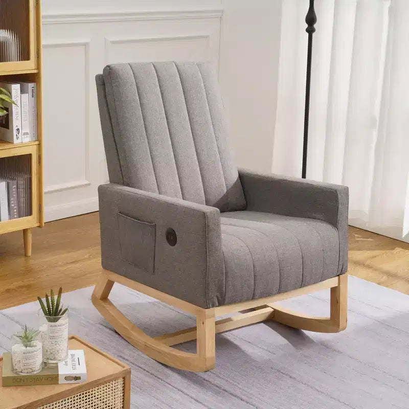 VECELO Modern Glider Rocker Chair with USB Port Armchair & Side Pocket, Faux Leather Upholstered Rocking Chair for Living Room Balcony