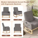 VECELO Modern Glider Rocker Chair with USB Port Armchair & Side Pocket, Faux Leather Upholstered Rocking Chair for Living Room Balcony