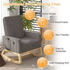 VECELO Modern Glider Rocker Chair with USB Port Armchair & Side Pocket, Faux Leather Upholstered Rocking Chair for Living Room Balcony