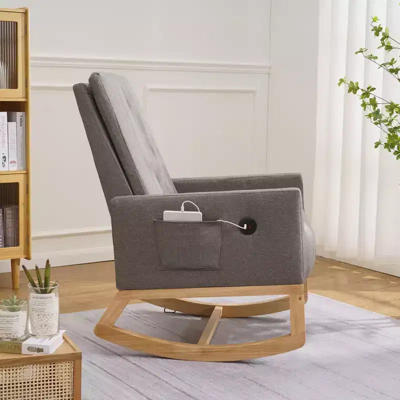VECELO Modern Glider Rocker Chair with USB Port Armchair & Side Pocket, Faux Leather Upholstered Rocking Chair for Living Room Balcony