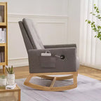 VECELO Modern Glider Rocker Chair with USB Port Armchair & Side Pocket, Faux Leather Upholstered Rocking Chair for Living Room Balcony