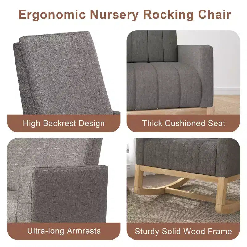 VECELO Modern Glider Rocker Chair with USB Port Armchair & Side Pocket, Faux Leather Upholstered Rocking Chair for Living Room Balcony