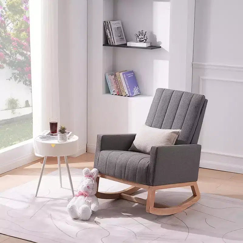 VECELO Modern Glider Rocker Chair with USB Port Armchair & Side Pocket, Faux Leather Upholstered Rocking Chair for Living Room Balcony