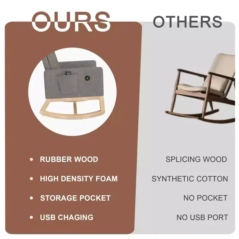 VECELO Modern Glider Rocker Chair with USB Port Armchair & Side Pocket, Faux Leather Upholstered Rocking Chair for Living Room Balcony