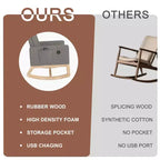 VECELO Modern Glider Rocker Chair with USB Port Armchair & Side Pocket, Faux Leather Upholstered Rocking Chair for Living Room Balcony
