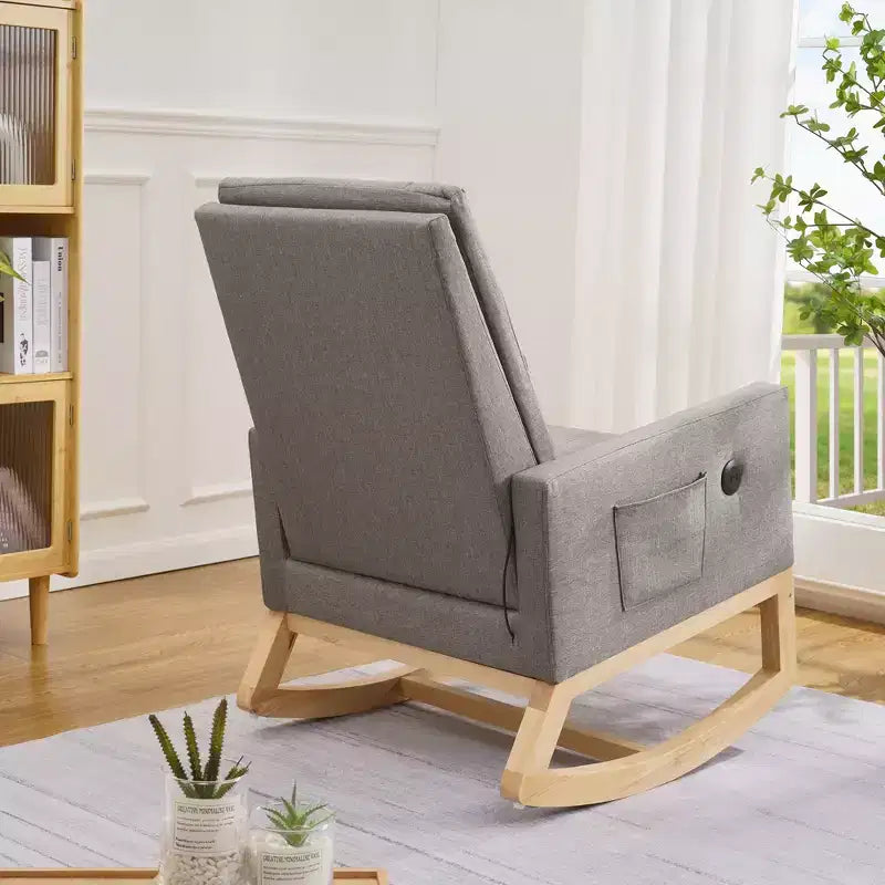 VECELO Modern Glider Rocker Chair with USB Port Armchair & Side Pocket, Faux Leather Upholstered Rocking Chair for Living Room Balcony
