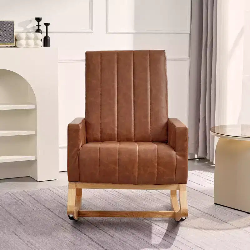 VECELO Modern Glider Rocker Chair with USB Port Armchair & Side Pocket, Faux Leather Upholstered Rocking Chair for Living Room Balcony