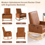 VECELO Modern Glider Rocker Chair with USB Port Armchair & Side Pocket, Faux Leather Upholstered Rocking Chair for Living Room Balcony