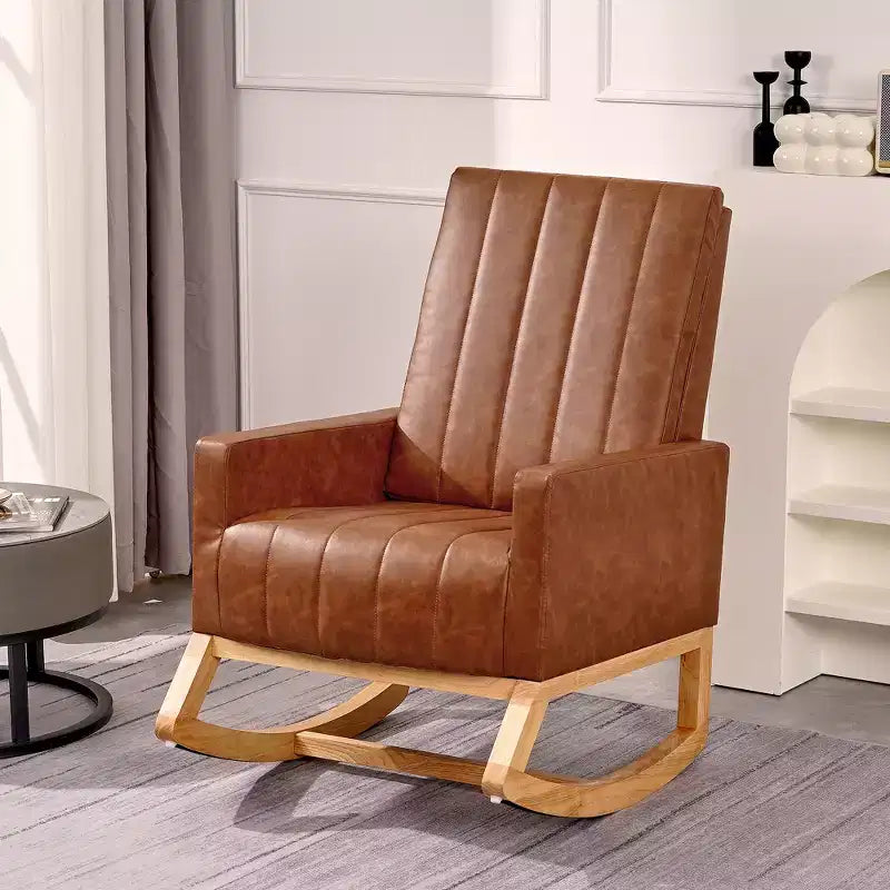VECELO Modern Glider Rocker Chair with USB Port Armchair & Side Pocket, Faux Leather Upholstered Rocking Chair for Living Room Balcony