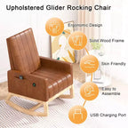 VECELO Modern Glider Rocker Chair with USB Port Armchair & Side Pocket, Faux Leather Upholstered Rocking Chair for Living Room Balcony