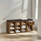 Storage Bench, Entryway Bench with Cushion, Drawer and Open Compartments, Bench with Storage, for Living Room, Bedroom, Closet