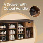 Storage Bench, Entryway Bench with Cushion, Drawer and Open Compartments, Bench with Storage, for Living Room, Bedroom, Closet