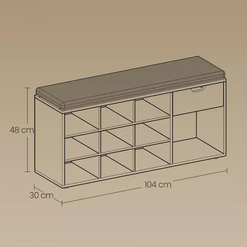 Storage Bench, Entryway Bench with Cushion, Drawer and Open Compartments, Bench with Storage, for Living Room, Bedroom, Closet