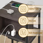 End Table with Built-in Charging Station 3-Tier Nightstand with USB Ports and Power Outlets Side Table for Living Room