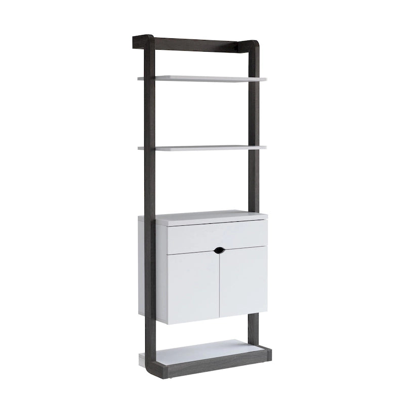 Vetrinetta moderna da 65 pollici, 4 ripiani, cassetto, grigio anticato, bianco