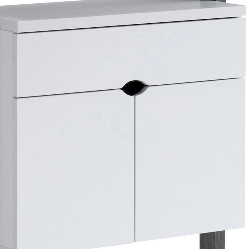 Vetrinetta moderna da 65 pollici, 4 ripiani, cassetto, grigio anticato, bianco