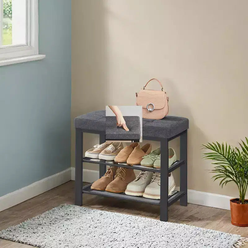 Shoe Bench, Storage Bench, Entryway Bench with Cushion, Shoe Shelf with Seat, Storage Organizer with Foam Padded Seat Linen