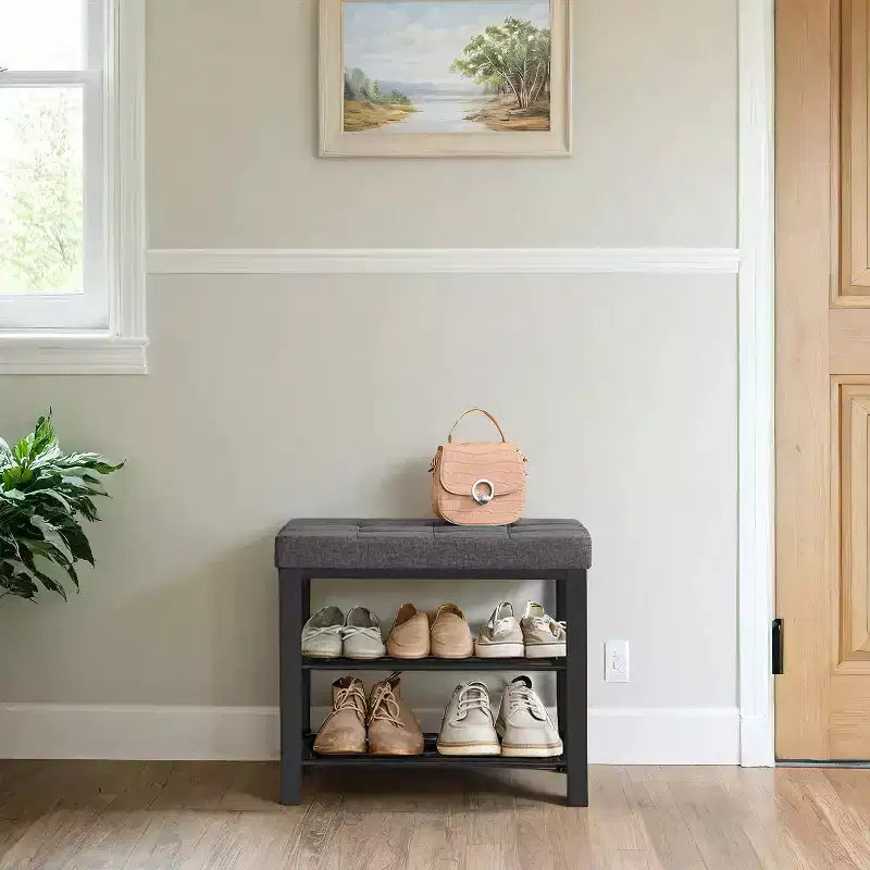 Shoe Bench, Storage Bench, Entryway Bench with Cushion, Shoe Shelf with Seat, Storage Organizer with Foam Padded Seat Linen