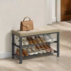 Shoe Bench, Storage Bench, Entryway Bench with Cushion, Shoe Shelf with Seat, Storage Organizer with Foam Padded Seat Linen Metal Frame